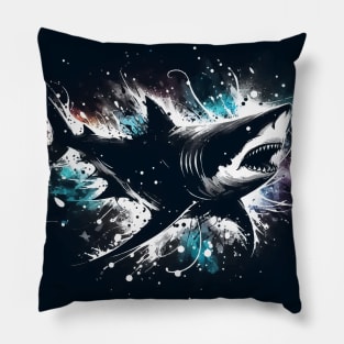 Monochromatic Shark With Colorful Splash Street art Pillow