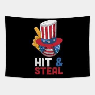 Hit and steal baseball lover gift, 4th of july gift idea, american flag baseball, independence day Tapestry