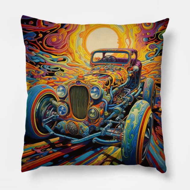 Psychedelic Hot Rod Pillow by TooplesArt