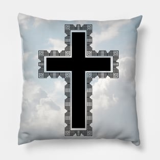 Christian Cross In The Sky (Black) Pillow