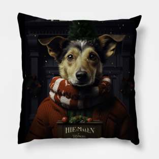 cute dog in christmas outfit Pillow