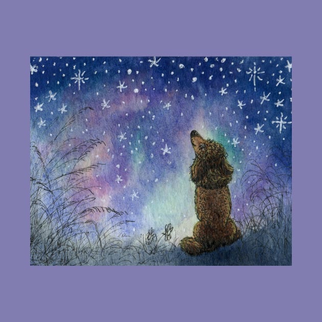 Poodle dog gazing at starry night sky, looking for inspiration by SusanAlisonArt