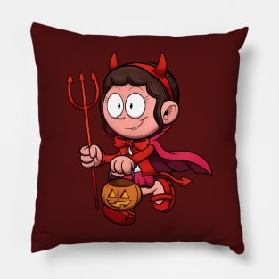 Kid In Devil Costume Trick Or Treating Pillow