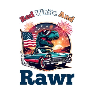 red white and rawr patriotic dino 4th of july T-Shirt