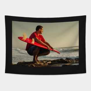 Surfer watching the waves Tapestry
