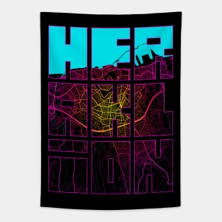 Heraklion, Greece City Map Typography - Neon Tapestry