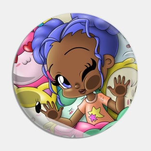 African American Girl and Cats Pin