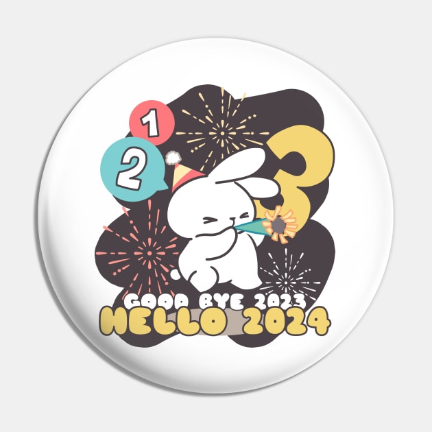 Good Bye 2023, Hello 2024, Ringing in the New Year with Cute Bunny Pin by LoppiTokki