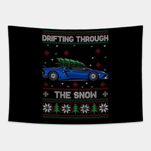 Funny Xmas Ugly Sweater - Drifting through the Snow - Aventador Car Tapestry