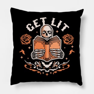 Get Lit Literature Skeleton Reading Book Library Book Lover Pillow