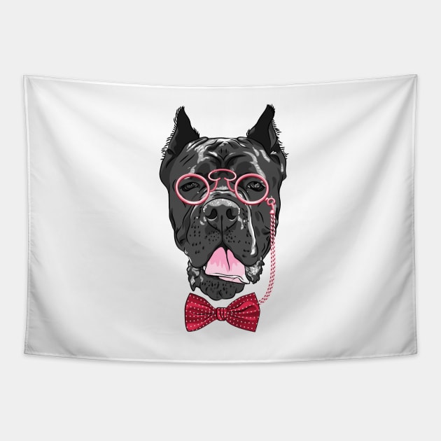 Hipster dog Cane Corso Tapestry by kavalenkava