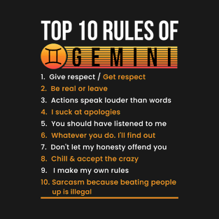 Top 10 Rules Of Gemini T-Shirt