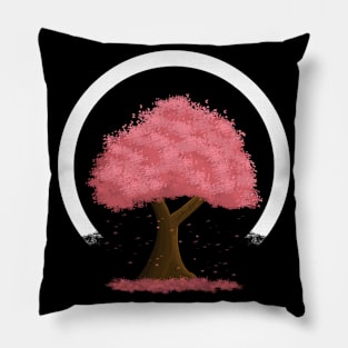 Simple Cherry Blossom Tree With Falling Leaves Pillow