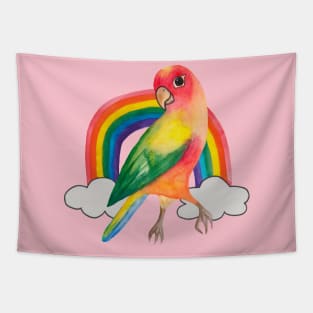 Colorful parrot with rainbow Tapestry