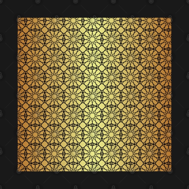 Black Islamic Geometric Pattern Stars on Golden Background by Tilila