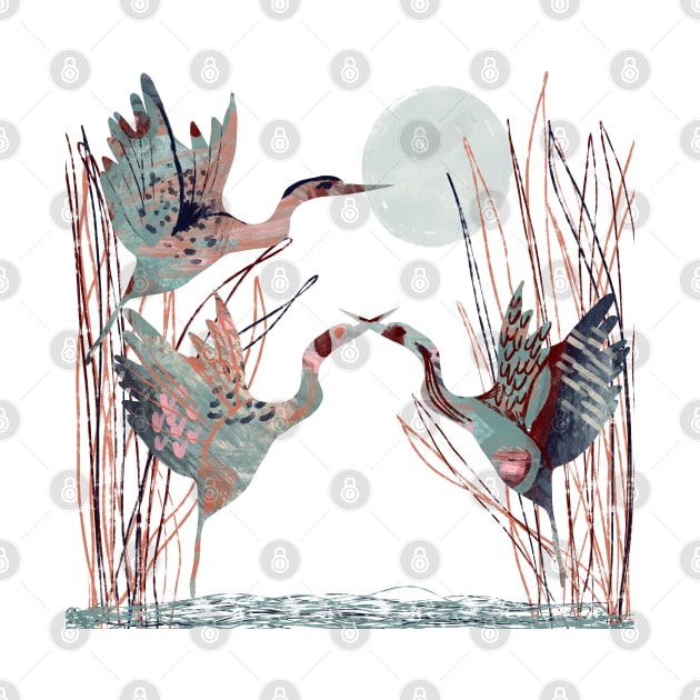 Abstract Herons lifting off by Peleegirl