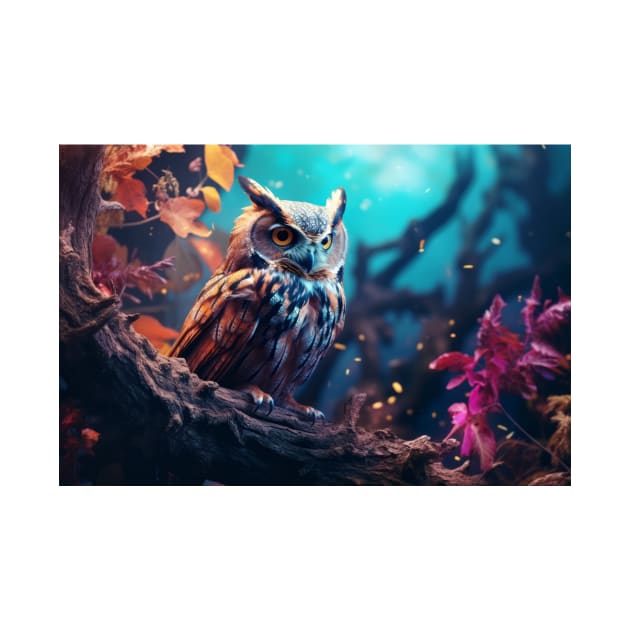 Owl Animal Bird Wildlife Wilderness Colorful Realistic Illustration by Cubebox