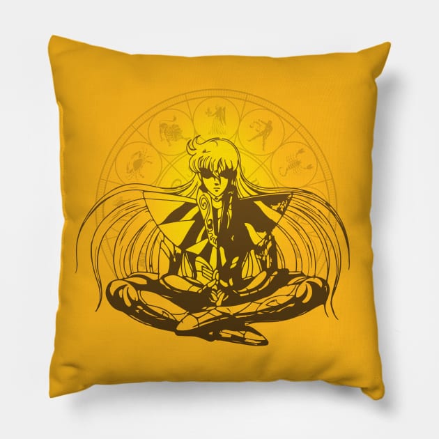 Virgo Shaka Saint Seiya Zodiac Knights in Orange Pillow by RetroGeek