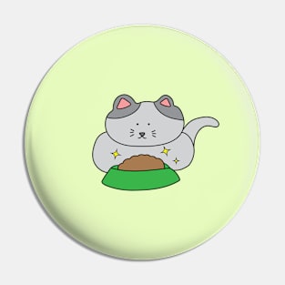 cute grey cat eating cat food Pin