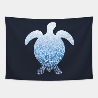 Ombre blue and white swirls doodles sea turtle Tapestry