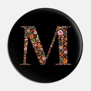 Retro Floral Letter M Pin