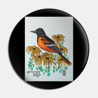 Maryland state bird & flower, the Baltimore oriole and black-eyed susan Pin