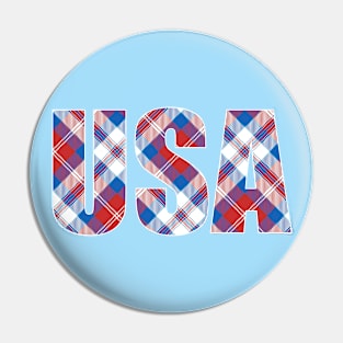 USA Patriotic US Flag Red White Blue Plaid Pattern July 4th Pin