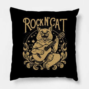 Cat rock Music vintage Pillow