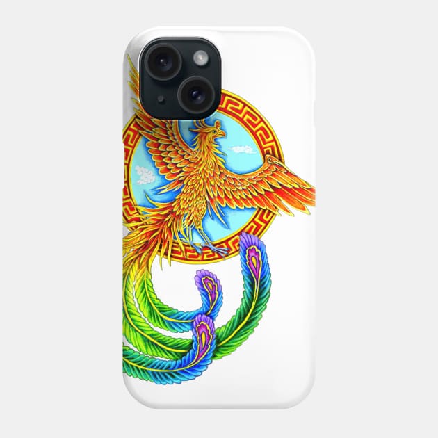 Vermilion Bird Rainbow Phoenix Phone Case by rebeccawangart