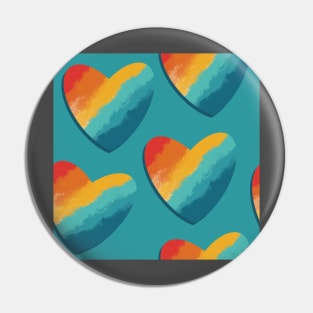 Retro Rainbow Hearts Repeat Pattern on Blue Pin