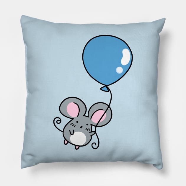 Blue Balloon Gray Mouse Pillow by saradaboru