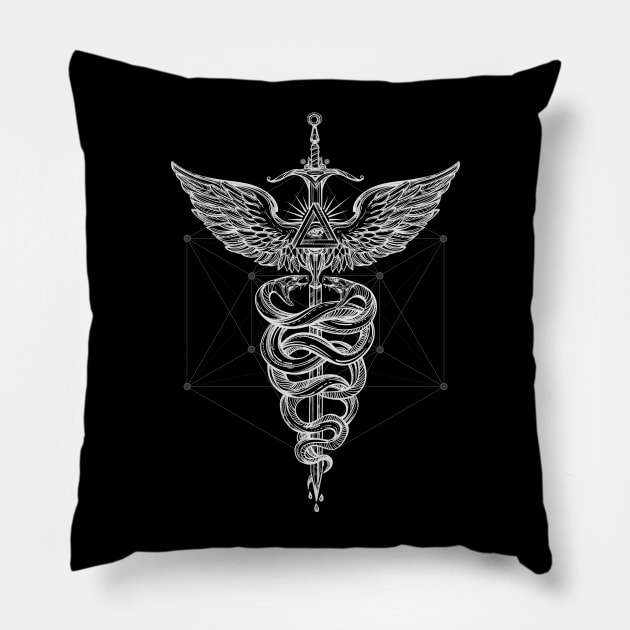 Caduceus_White Pillow by spicoli13