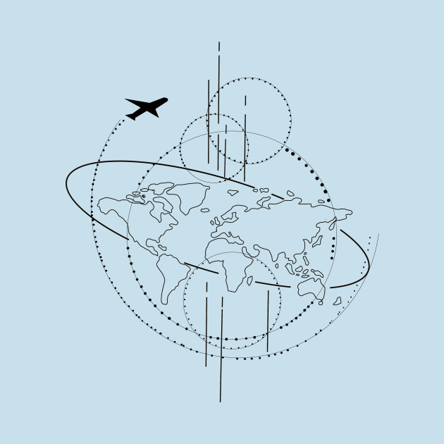 Discover Flat earth line art minimalist illustration with plane - Flat Earth - T-Shirt