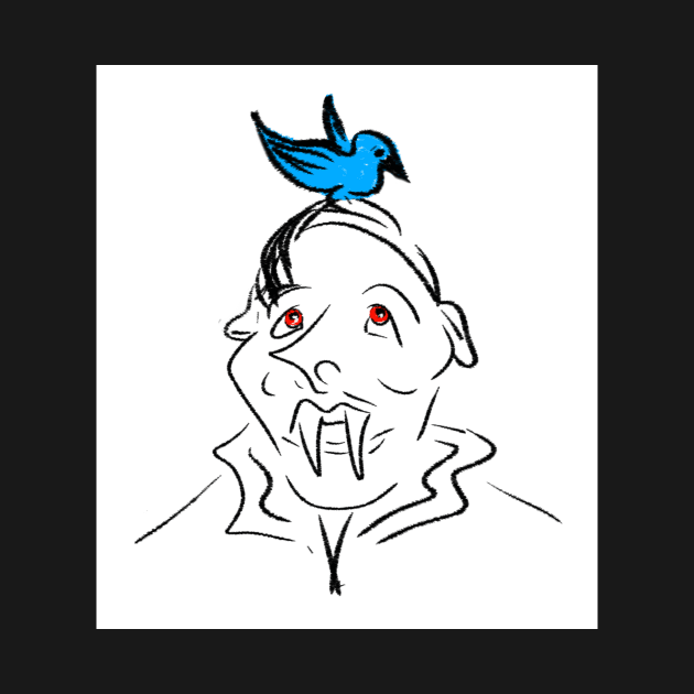 A vampire with a bird on its head by Idrawfaces