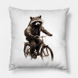Raccoon on a Bike Pillow