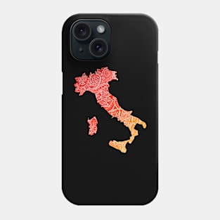 Colorful mandala art map of Italy with text in red and orange Phone Case