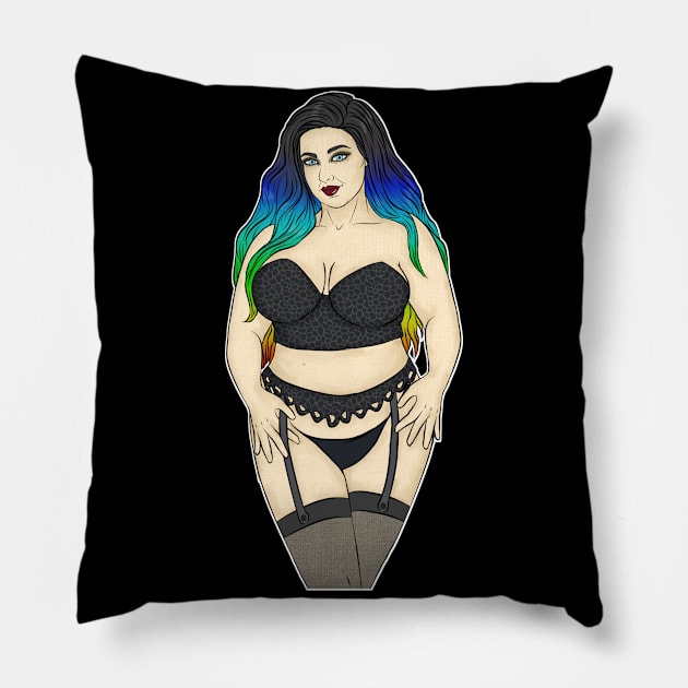 Thick Pinup Rainbow Hair Pillow by VixxxenDigitalDesign