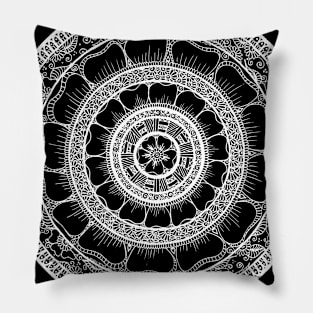 Circle - Mandala - Love Wealth Health Youthfulnes - White Pillow