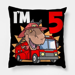 I'm 5 Birthday Firefighter T-Rex Pillow