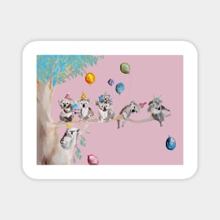 Koala Watercolor Painting, The Koalas Birthday Party - on Baby Pink Magnet