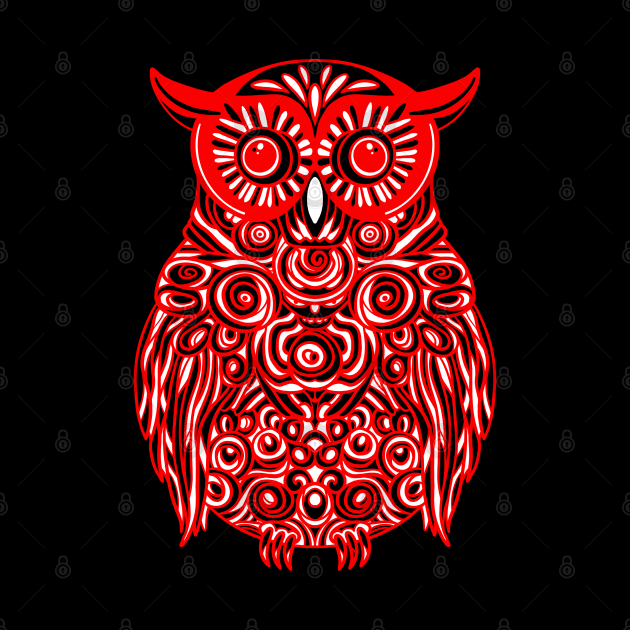 Bright Red Owl design with white and black highlights. by DaveDanchuk