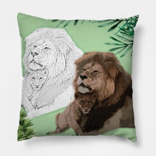 Father Lion and Baby Lion of the Jungle. Pillow