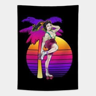 Neon Sunset Skater 2 Tapestry