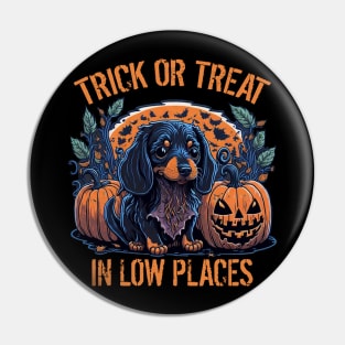 Cute Puppy Dachshund Lover Halloween Trick or Treat In Low Places Pin