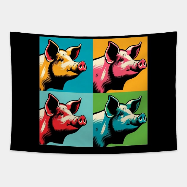 Porcine Pop Palette: Vibrant Artistic Pig Portrait Tapestry by PawPopArt