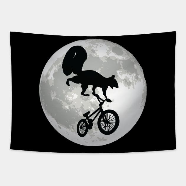 Squirrel on a BMX Bike with Moon Design Tapestry by Graphic Duster