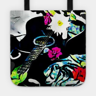 Rockstar's colorful artistic painted Guitar and Roses inspired in Hysteria album Tote