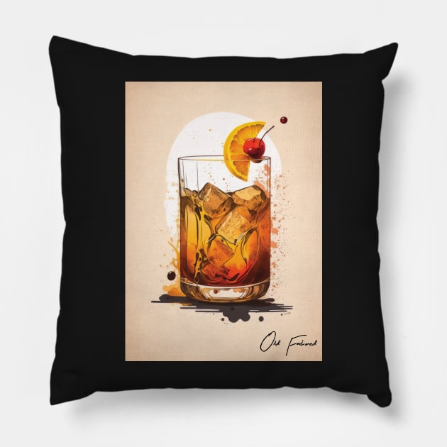 Vintage Vibes: The Old Fashioned Cocktail in Rustic Sketch Pillow by Focused Instability