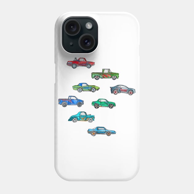 Little Toy Cars in Watercolor on White Phone Case by micklyn