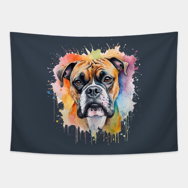 Very colorful boxer watercolor painting Tapestry by nonbeenarydesigns